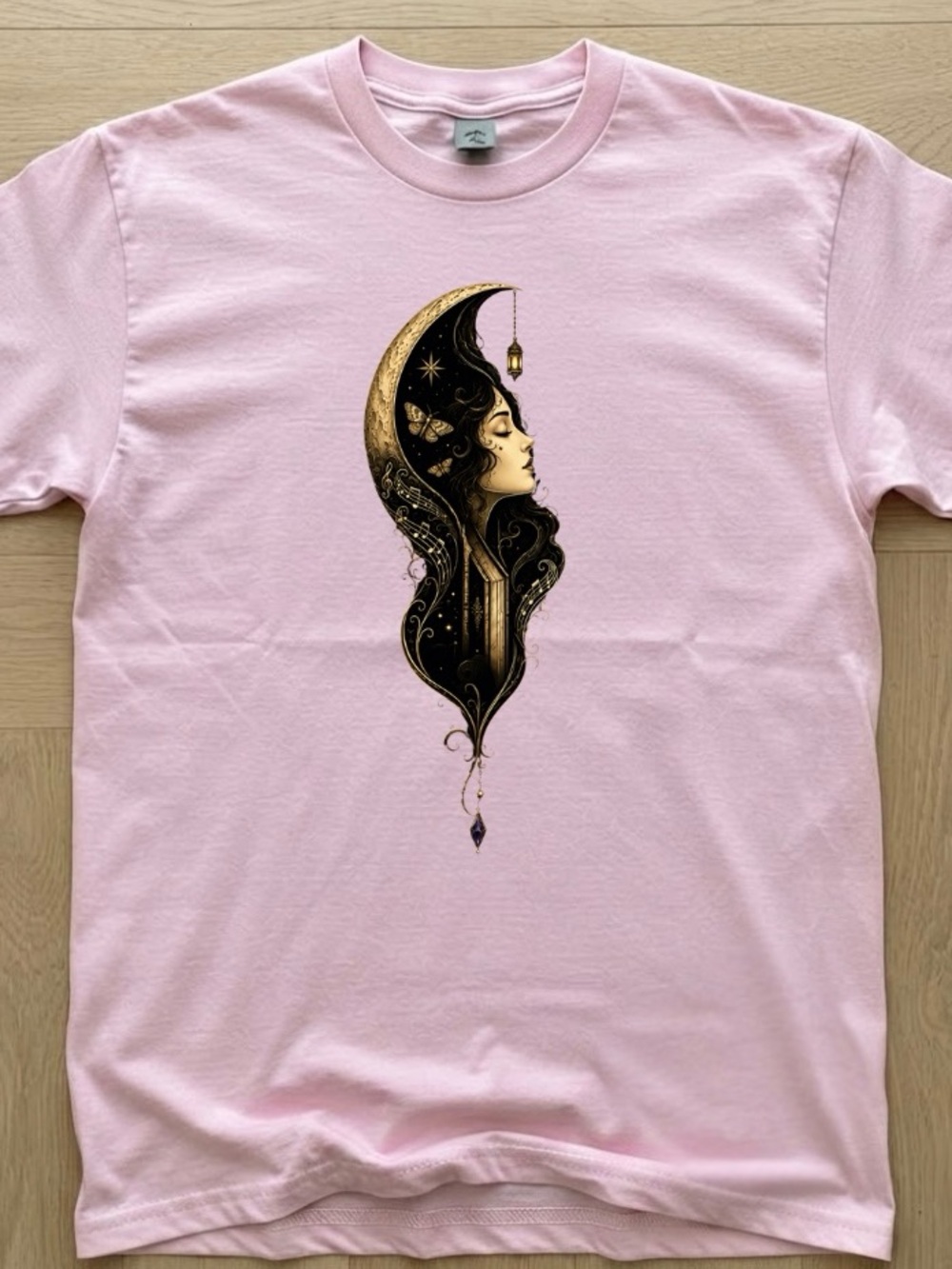 Light Pink Tee with Gold and Black Crescent Moon T-Shirt